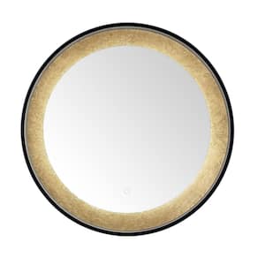 Erdem 30 in. W x 30 in. H Aluminum Round Modern Black/Gold Leaf LED Solid Frame Wall Mirror