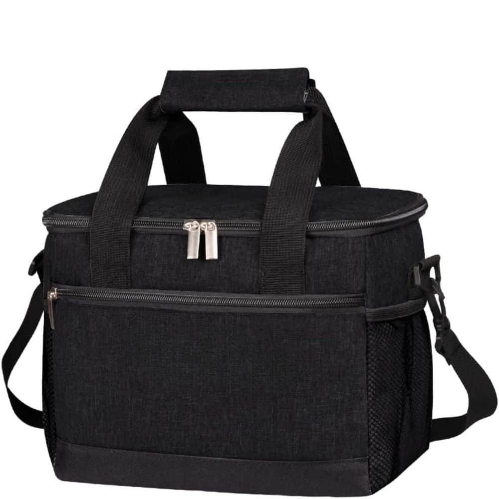 9 qt. Insulated Leakproof Foldable Cooler Bag Large Capacity Lunch Tote Multi-Pocket Design for Picnic Office Black