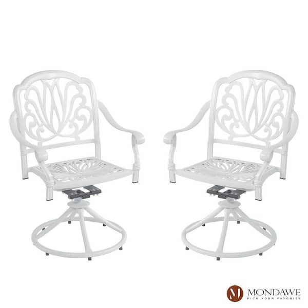 White Cast Aluminum Outdoor Patio Swivel Dining Chair Set of 2