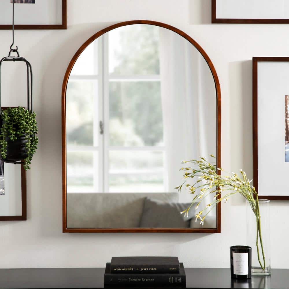 Valenti Walnut Brown Arched Wall Vanity Mirror