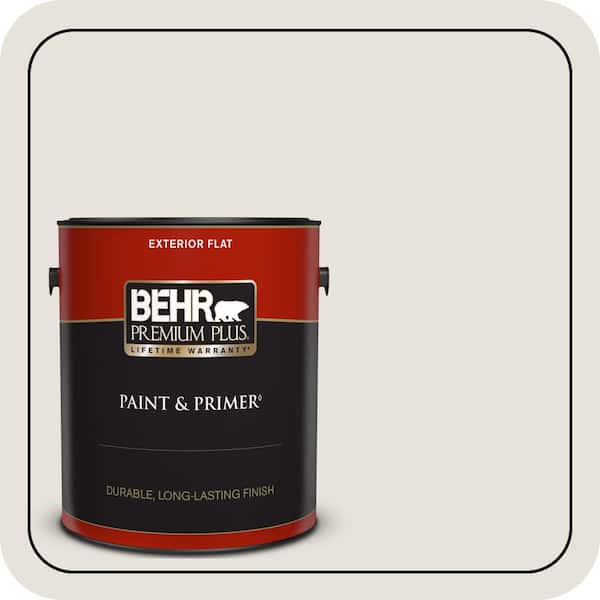 BEHR PREMIUM PLUS 1 gal. Home Decorators Collection #HDC-NT-21 Weathered White Flat Exterior Paint & Primer