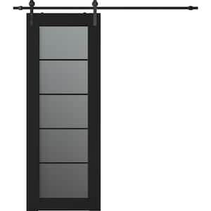 Vona 5-Lite 28 in. x 96 in. 5-Lite Frosted Glass Black Matte Wood Composite Sliding Barn Door with Hardware Kit