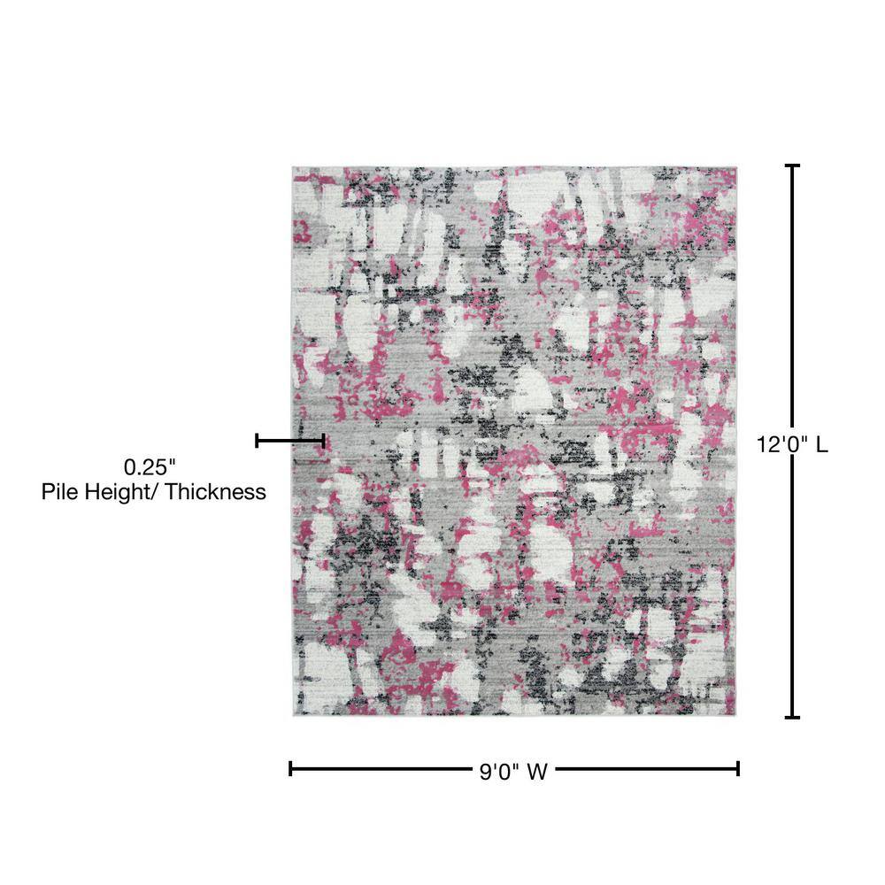 Gray and Pink Abstract 9' x 12' Washable Area Rug
