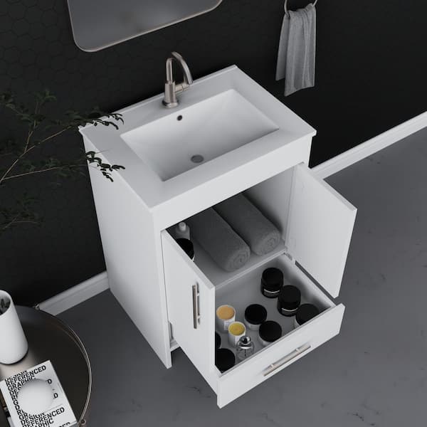 Pacific 24 in. x 18 in. D Bath Vanity in White with Ceramic Vanity Top in White with White Basin