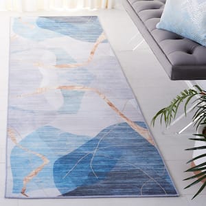 Tacoma Blue/Gold 3 ft. x 8 ft. Machine Washable Striped Abstract Runner Rug