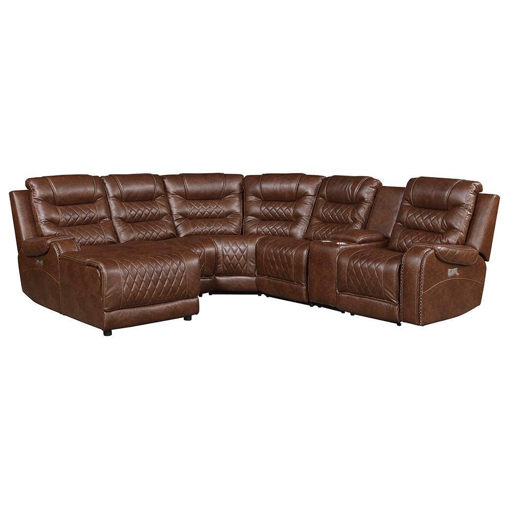 Bergen 101 in. Straight Arm 6-piece Faux Leather Modular Power Reclining Se