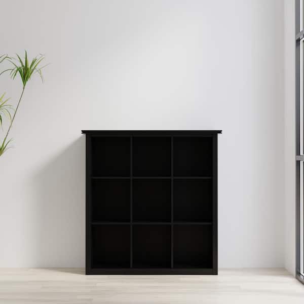 Simpli Home Artisan 44.6 in. H Black Solid Wood 9-Shelf 9 Cube Bookcase and Storage Unit