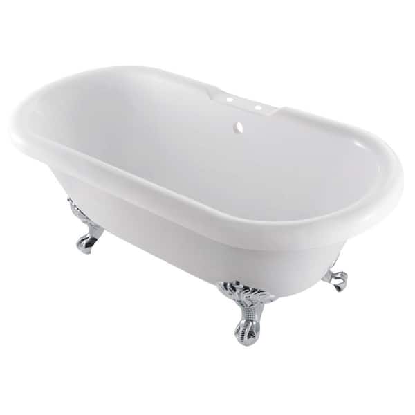Kingston Brass Aqua Eden 67 in. Acrylic Clawfoot Non-Whirlpool Bathtub in White/Polished Chrome with 7 in. Faucet Drillings