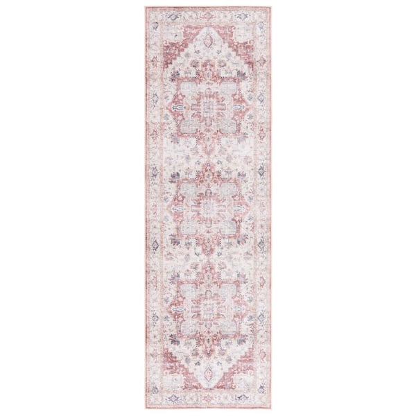 SAFAVIEH Arizona Beige/Rust 3 ft. x 8 ft. Distressed Border Ornate Machine Washable Runner Rug