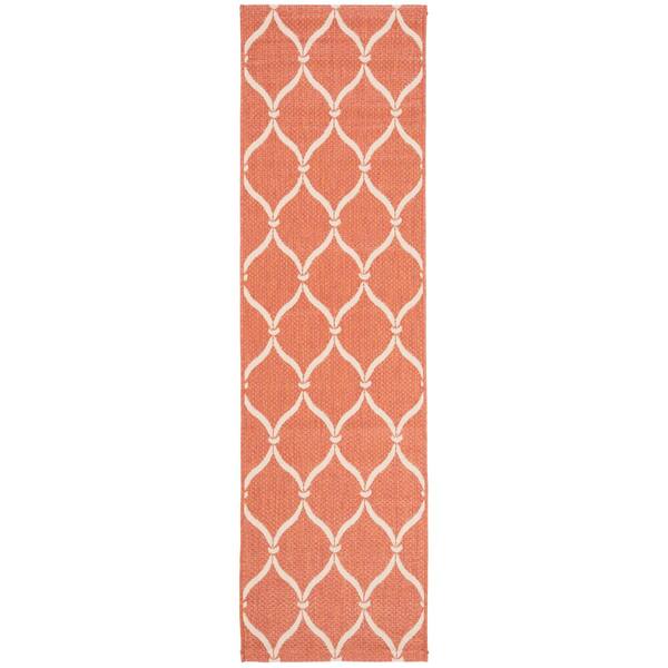 Courtyard 2 x 12 Terracotta/Beige Ogee Runner Rug