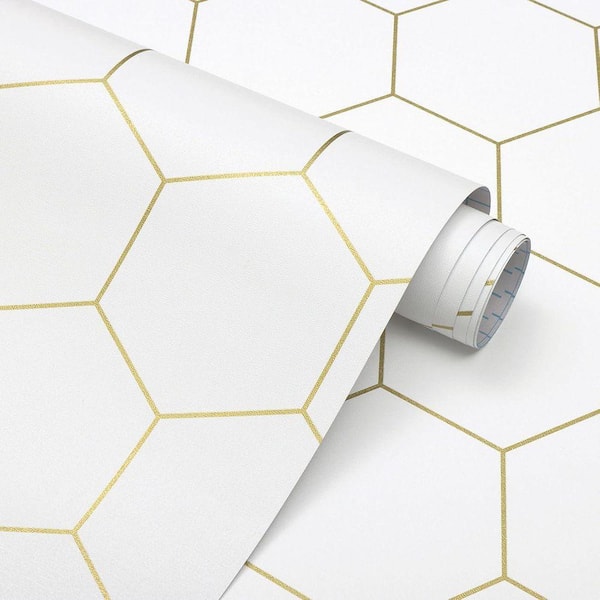 【PSA10】 デクスドルゴラモン ゴールドエッチング 背景B 15th Gold and Beige Geometric Hexagonal Contact Paper Peel and Stick
