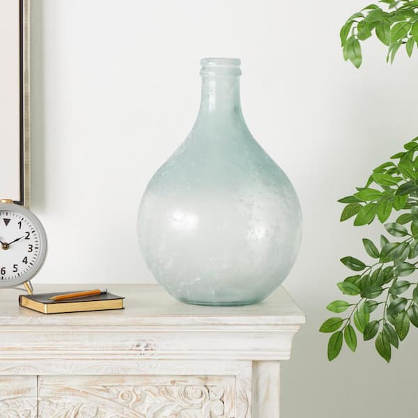Litton Lane 17 in. Clear Handmade Round Frosted Spanish Bottle Recycled Glass Decorative Vase