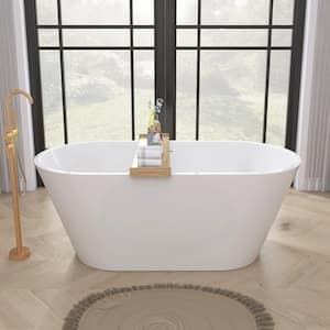 51 in. x 27.5 in. Acrylic Free Standing Tub Flatbottom Freestanding Soaking Bathtub with Chrome Removable Drain in White