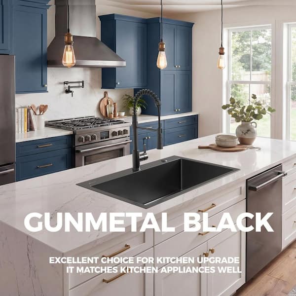Glacier Bay 33 in. Drop-In Single Bowl 18 Gauge Gunmetal Black