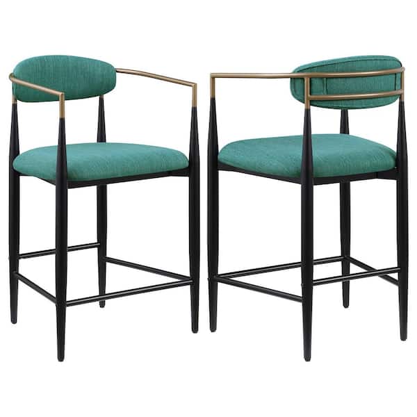 Coaster Tina 25 in. Green Open Back Wood Counter Height Bar Stool with Fabric Seat (Set of 2)