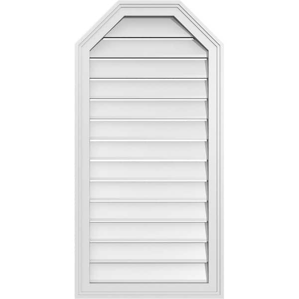Ekena Millwork 20 in. x 40 in. Octagonal Top Surface Mount PVC Gable Vent: Functional with Brickmould Frame