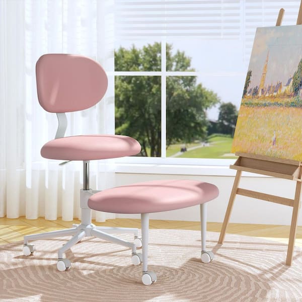 Upholstered Faux Leather Adjustable Height Ergonomic Office Chair with Lumbar Support and Wheels Executive Chair in Pink