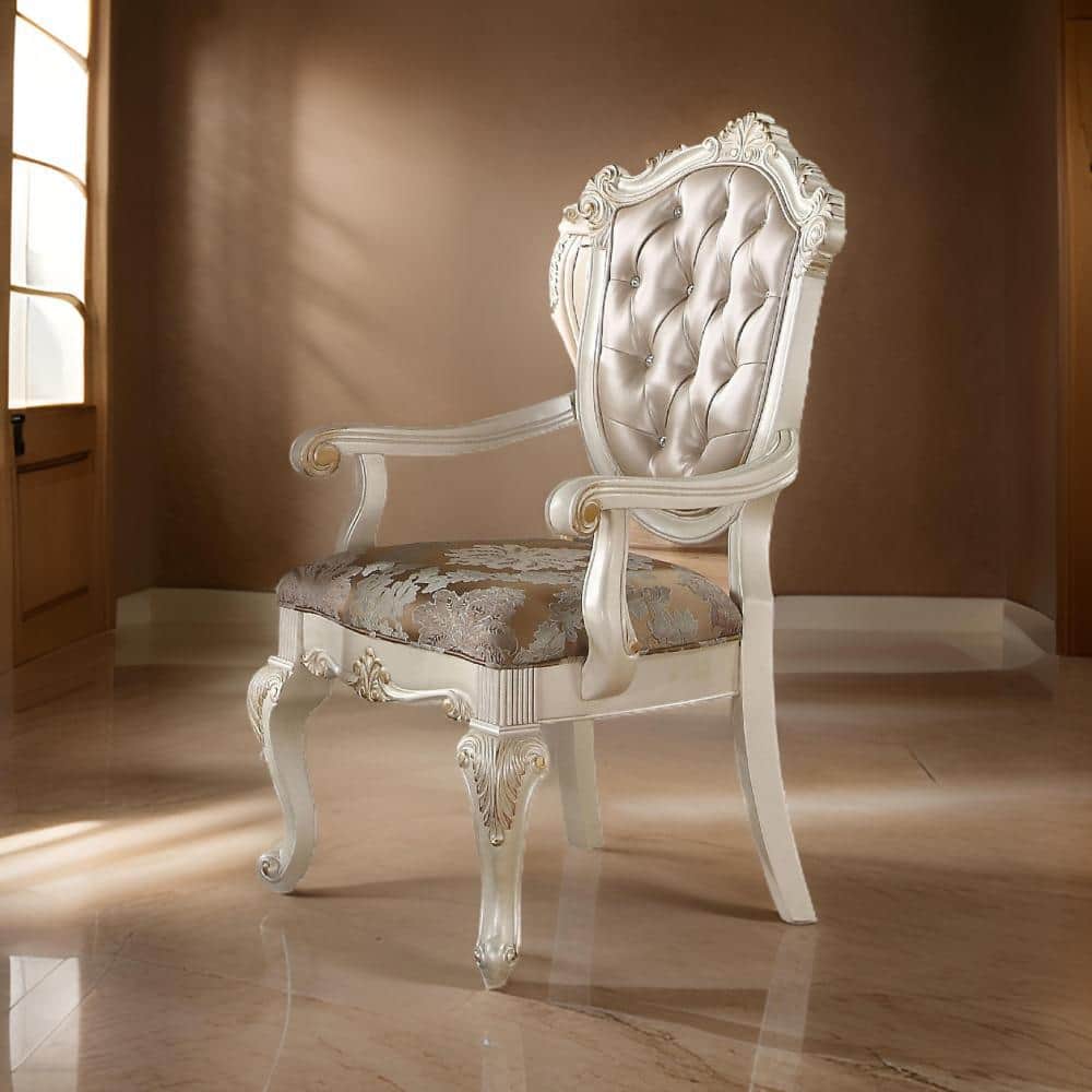 White Faux Leather Upholstered Wooden Side Chair with Cabriole Legs