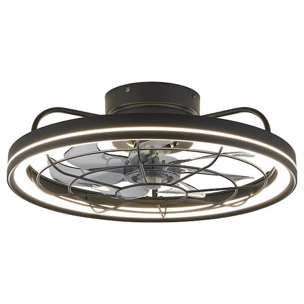 FANNEHONNE 19 in. Indoor Black Low Profile Ceiling Fan with Integrated LED Light Modern Farmhouse Flush Mount Ceiling Fan
