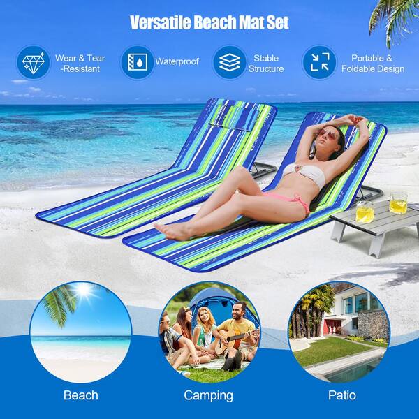 Costway Silver 3-Piece Metal Outdoor Beach Lounge Chair Mat Costway Silver 3-Piece Metal Outdoor Beach Lounge Chair Mat