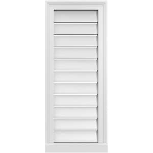 14 in. x 34 in. Vertical Surface Mount PVC Gable Vent: Functional with Brickmould Sill Frame