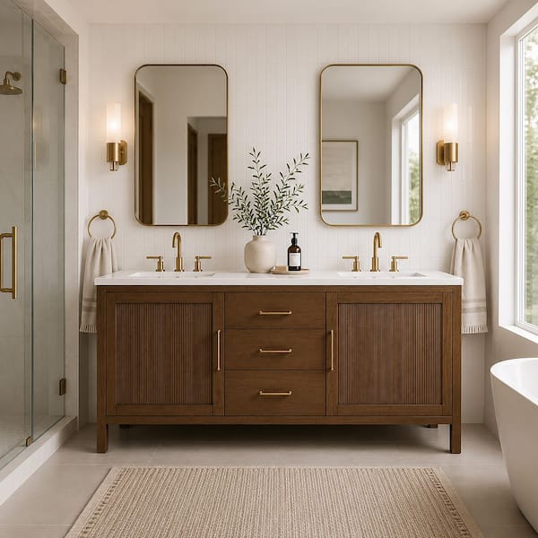 Balboa Collection 60 in. W X 21 in. D Vanity Cabinet Without Top In Brown Double Sink Capacity