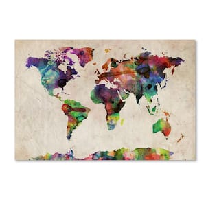 18 in. x 24 in. Urban Watercolor World Map Canvas Art