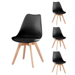 Black Faux Leather Upholstery Dining Chair with Beech Wood Legs and Soft Padded Shell (Set of 4)