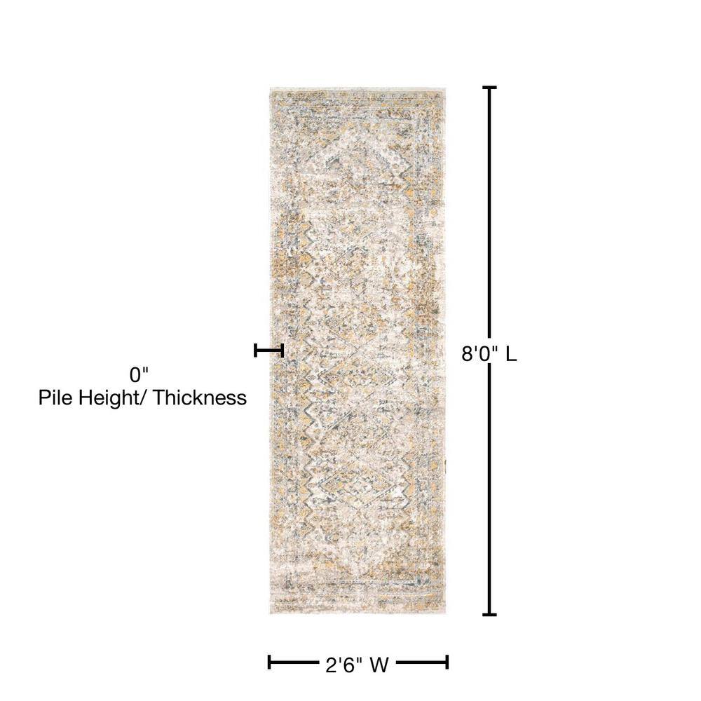 Gold and Beige Synthetic Medallion Runner Rug, 2' 6" x 8'