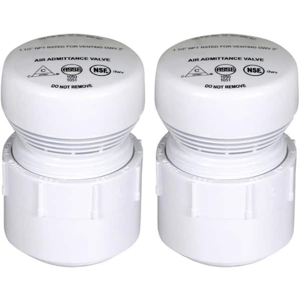 White Air Admitance Valve 1-1/2 in.-2 in. PVC Adapter with 160 DFU Branch / 24 FU Stack (2 Pack)