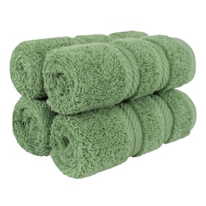 American Soft Linen Washcloth Set 100% Turkish Cotton 4-Piece Face Hand Towels for Bathroom and Kitchen - Sage Green