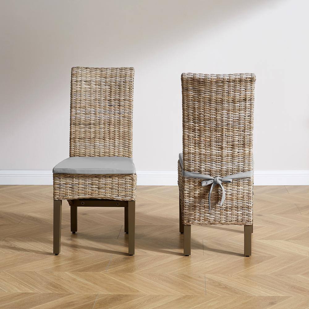 Edelyn High Back Brown Rattan Side Chair with Cushions