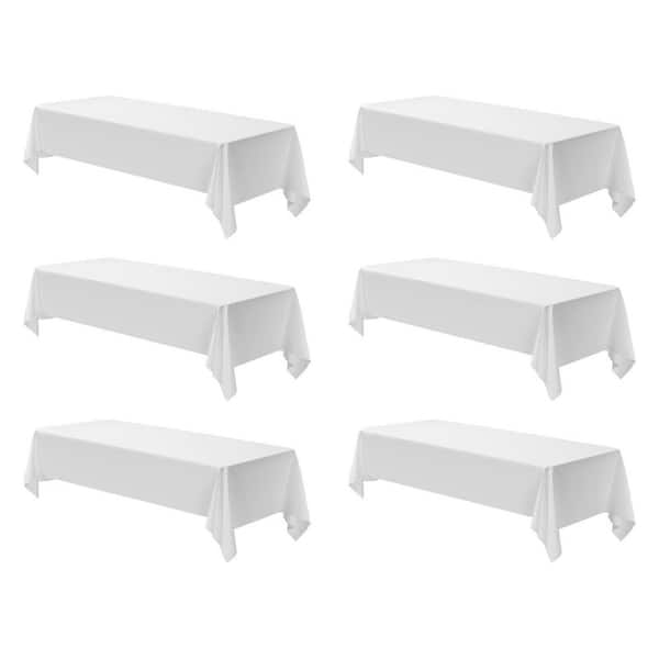 60 in. W x 102 in. L White Polyester Rectangular Tablecloth, Wrinkle-Resistant Reusable Washable Table Cover (Set of 6)