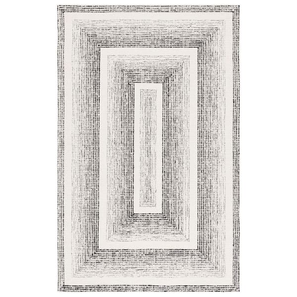 Pine 9 ft. x 12 ft. Black/Ivory Gradient Border Area Rug