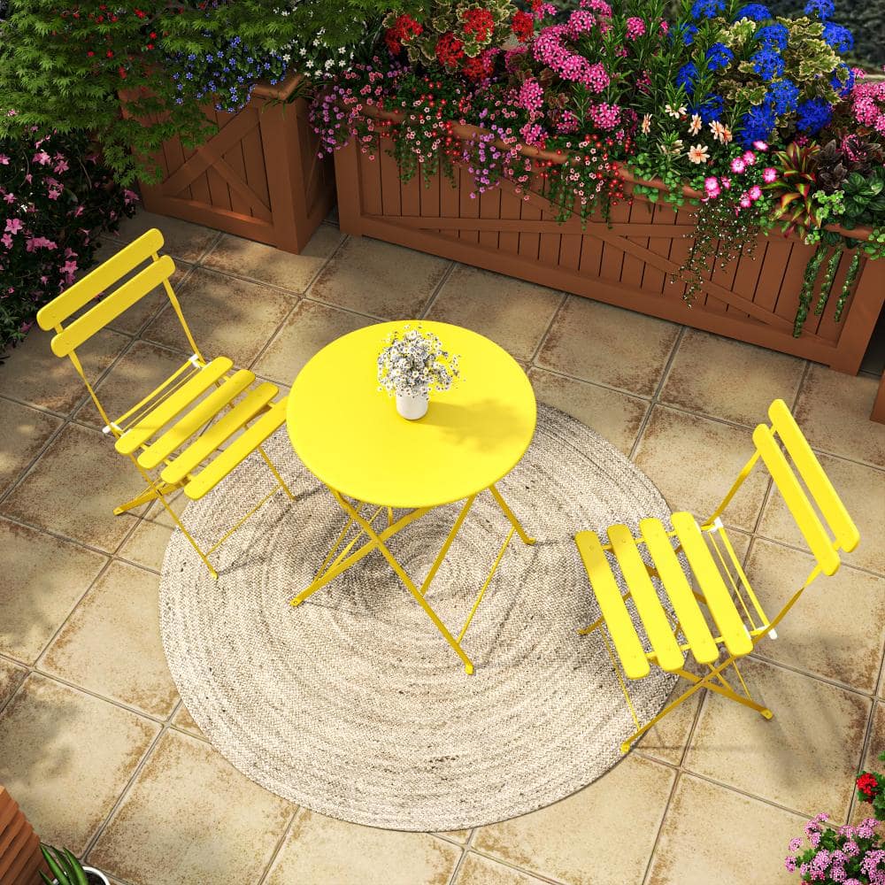 3-Piece Folding Patio Bistro Set Table & 2 Chairs for Balcony Garden Yellow price history on PriceWatchPro