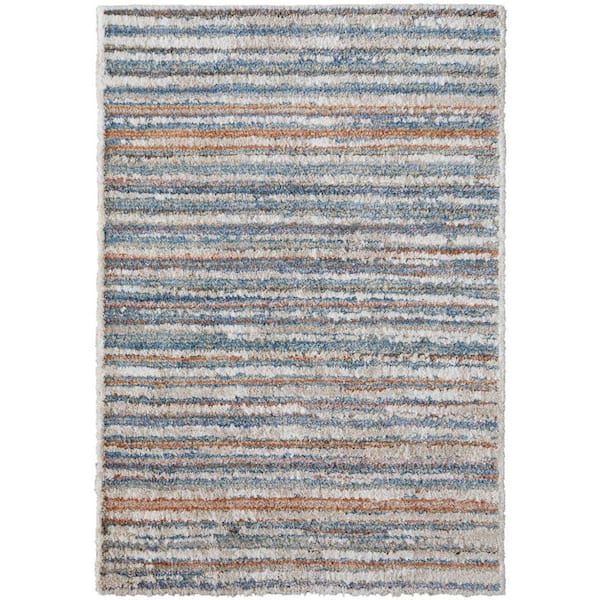 HomeRoots Ivory Blue and Orange 2 ft. x 3 ft. Striped Area Rug
