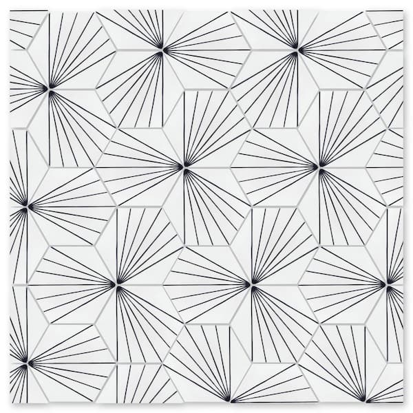 Villa Lagoon Tile Spark C B&W Morning 8 in. x 9 in. Cement Handmade Floor and Wall Tile (Box of 8 / 2.96 sq. ft.)