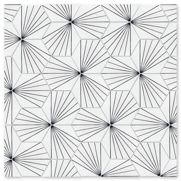 Villa Lagoon Tile Spark C Black and White Morning 8 in. x 9 in. Cement Handmade Tile Sample