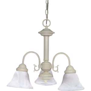 3-Light Textured White Chandelier with Alabaster Glass Bell Shades