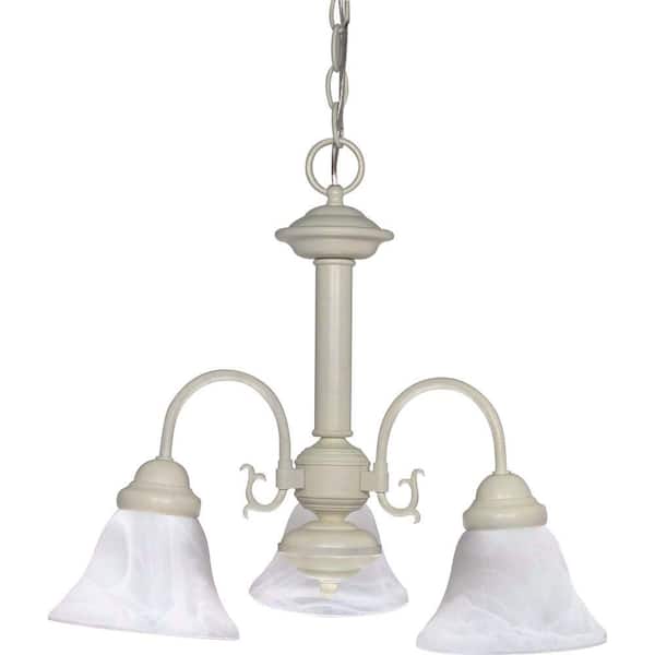 SATCO 3-Light Textured White Chandelier with Alabaster Glass Bell Shades