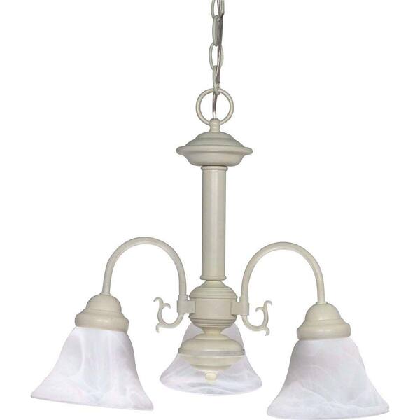 SATCO:Satco 3-Light Textured White Chandelier with Alabaster Glass Bell Shades