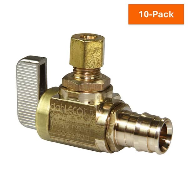 ProPEX 1/2 in. PEX-A Expansion Barb x 1/4 in. OD Compression Lead-Free Brass Angle Ice Maker Box Valve (10-Pack)