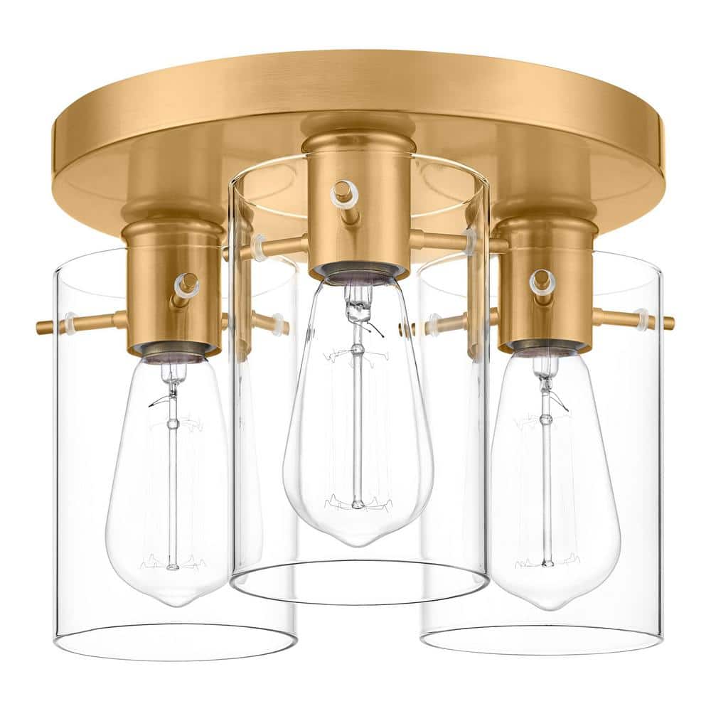 Regan 11.75" Brushed Gold Flush Mount with Clear Glass Shades