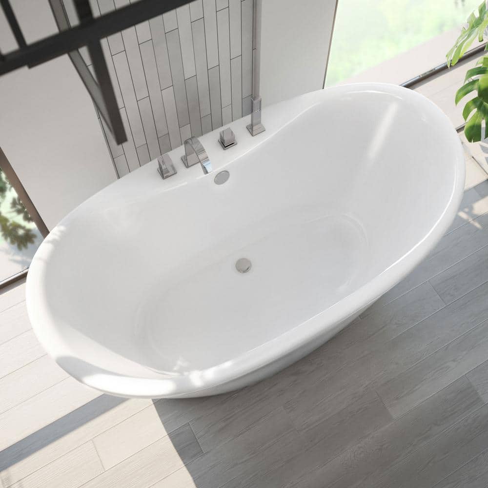 60" White Acrylic Freestanding Soaking Bathtub