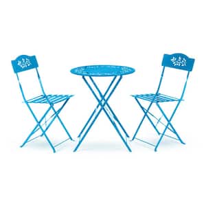 Indoor/Outdoor 3-Piece Bistro Set Folding Table and Chairs Patio Seating, Blue