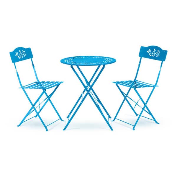 Alpine Corporation Indoor/Outdoor 3-Piece Bistro Set Folding Table and Chairs Patio Seating, Blue