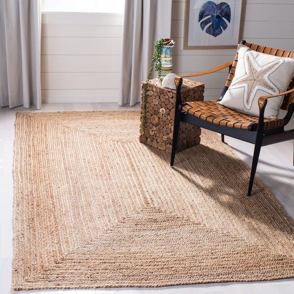 Cape Cod Natural 5 ft. x 7 ft. Solid Color Border Area Rug