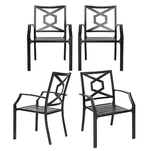 Stackable Metal Patio Bistro Outdoor Dining Chair in Black (4-Pack)