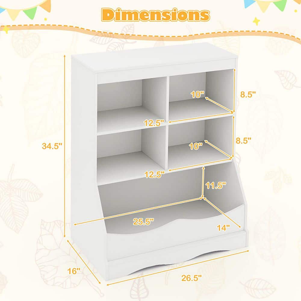 3-Tier White Children's Multi-Functional Durable Bookcase Toy Storage Bin Floor Cabinet - thumbnail 9