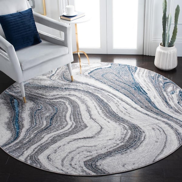 Amelia Gray/Blue 7 ft. x 7 ft. Abstract Round Area Rug